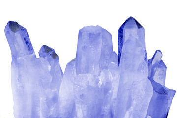 light blue natural mountain crystals on white