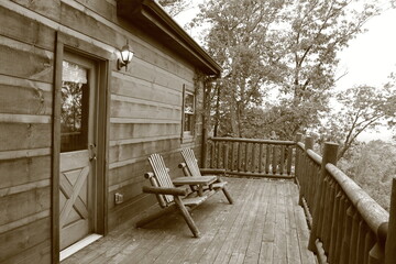 Wood cabin in the woods