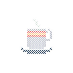 glass and coffee with cross stitch element embroidery design or sewing handcraft