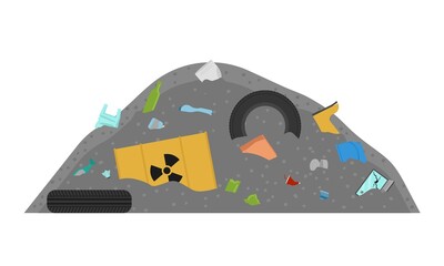 Garbage dump. A lot of garbage. Various wastes. Environmental pollution. Flat. Vector illustration.