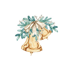 Watercolor Christmas bells and jingles compositions hand drawn illustration clip art