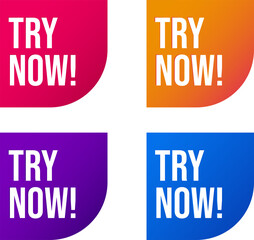 Banner Try now in 4 colors. Vector badges for online-shopping or social networks