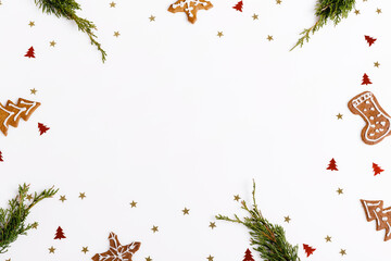 Obraz na płótnie Canvas Winter pattern made of snowflakes on white background. Christmas concept. Flat lay, top view