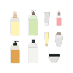 Set of Bottle, Different Cosmetic Products, Icons Collection Isolated, Containers of Cream, Shampoo, Lotion.