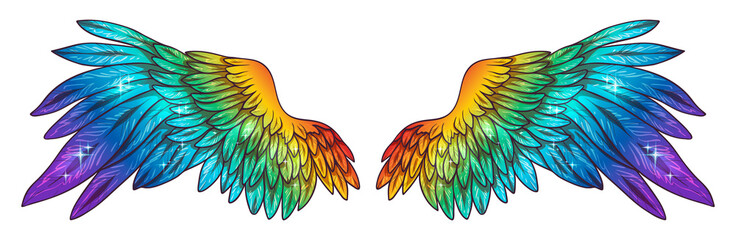 Beautiful magic glittery rainbow angel wings, vector illustration
