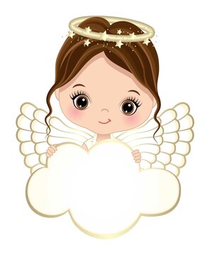 Nativity Cute Angel Holding Black Cloud to Customize Your Text. 