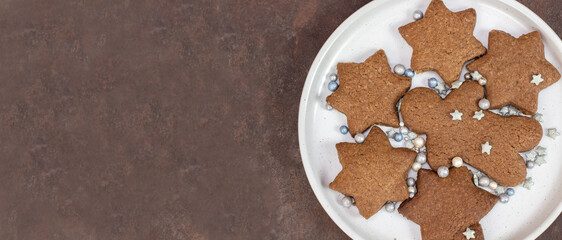Christmas gingerbread. Delicious homemade gingerbread. Christmas homemade gingerbread. Gingerbread cookies. Banner. Copy space