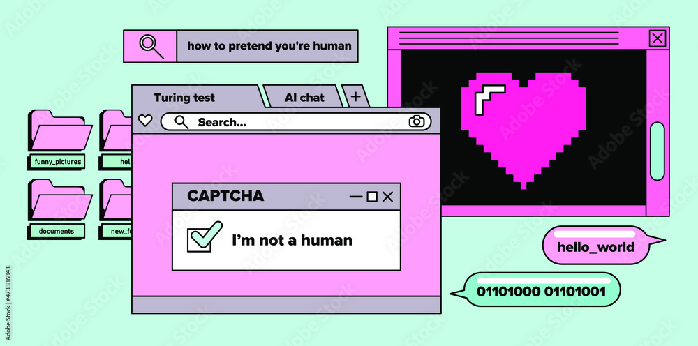 Poster Retrowave user interface, retro operating system with message boxes and folders. Cute vaporwave vector illustration.