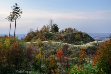 Autumn. Ruins of a castle in the early evening. Zubric. New Saumburg. Rajnochovice. Czechia. Europe.