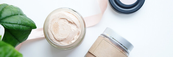 Natural organic body mousse, based on oils. Organic cosmetics concept