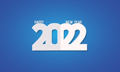 White paper numeral 2022 on blue background. New Year vector illustration. Happy New Year!	