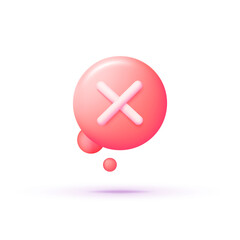Cross 3d icon on white background. Modern 3d illustration with red cross on transparent background. Vector graphic. Talk bubble speech icon