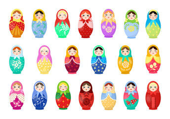 Vector collection of Russian nesting dolls.