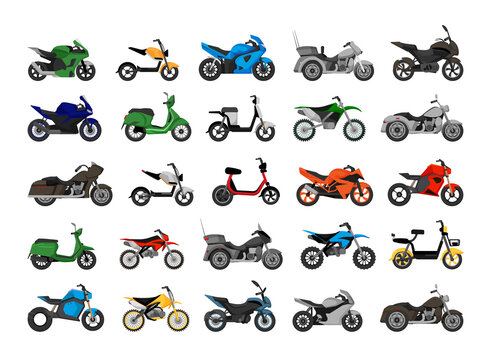 Vector collection of realistic detailed motorcycles.