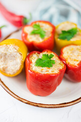 homemade food pepper red paprika stuffed vegetable with minced meat