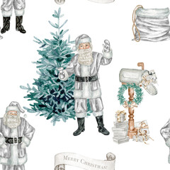Watercolor Christmas Santa seamless pattern digital paper illustration