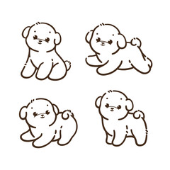 Bichon Frise puppy. Different poses of dog. Vector illustration in cartoon style for poster, postcard.