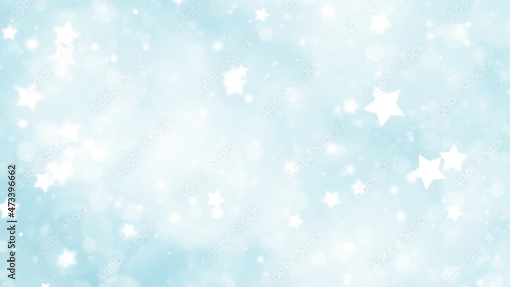 Poster bright blue skies with cute stars and bokeh effect copy space greeting card seamless loop animation 
