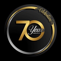 70th anniversary logo. Golden anniversary celebration emblem design for booklet, leaflet, magazine, brochure poster, web, invitation or greeting card. Rings vector illustrations. EPS 10