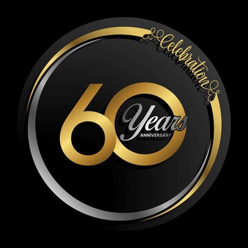 60th anniversary logo. Golden anniversary celebration emblem design for booklet, leaflet, magazine, brochure poster, web, invitation or greeting card. Rings vector illustrations. EPS 10