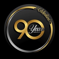 90th anniversary logo. Golden anniversary celebration emblem design for booklet, leaflet, magazine, brochure poster, web, invitation or greeting card. Rings vector illustrations. EPS 10
