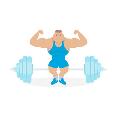 Strong weightlifter and barbell on a white background.
