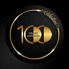100th anniversary logo. Golden anniversary celebration emblem design for booklet, leaflet, magazine, brochure poster, web, invitation or greeting card. Rings vector illustrations. EPS 10