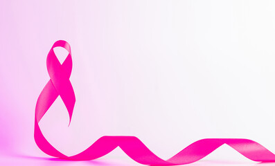 Pink ribbon background. Health care symbol pink ribbon on white background. Breast cancer woman...