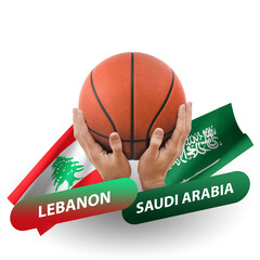 Basketball competition match, national teams lebanon vs saudi arabia