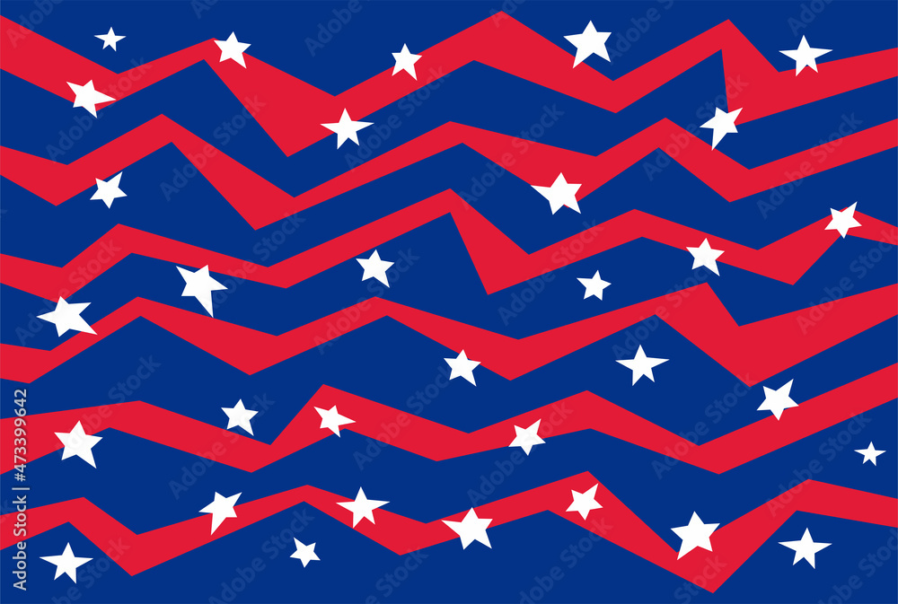 Poster abstract background with american flag theme with jagged zigzag line and some stars pattern