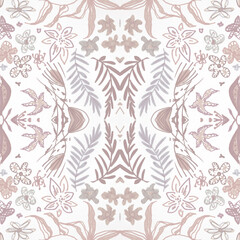 Abstract folk ornament. Seamless ethnic design. Watercolor flower background.