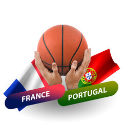 Basketball competition match, national teams france vs portugal