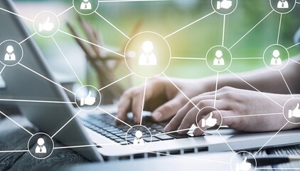 Hands of specialist is typing the keyboard in the internet to find the best candidates