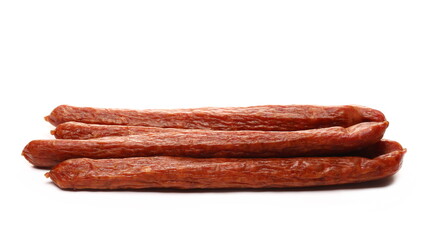 Smoked sausages isolated on white background