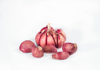 A head of garlic on a white background.