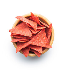 Salted tortilla chips triangle with red beet flavor