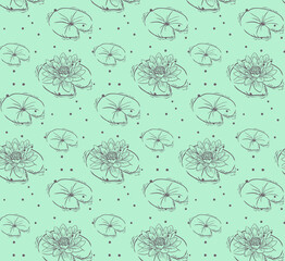 Vector illustration of a beautiful seamless pattern with lotus flowers. Delicate colors for the design of postcards, clothes and bed linen