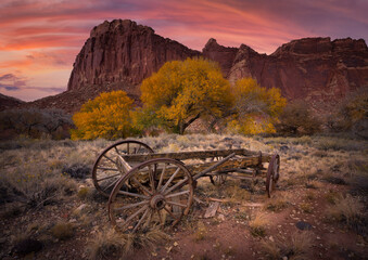 Old wagon at Capitol Reef National Park - Powered by Adobe