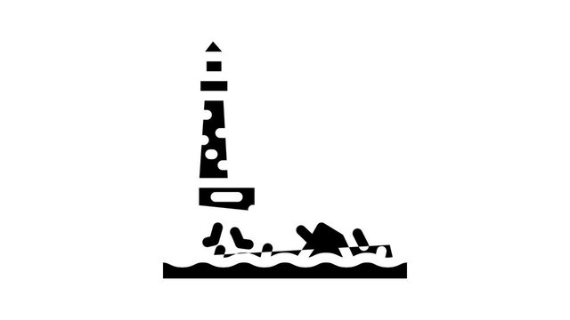 lighthouse island animated glyph icon lighthouse island sign. isolated on white background