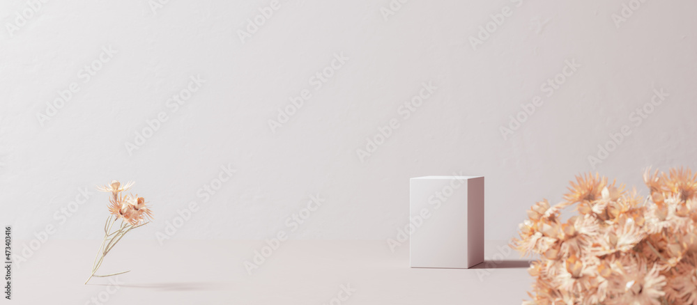 Poster abstract minimal interior for cosmetic object placement, product display background with dry flowers