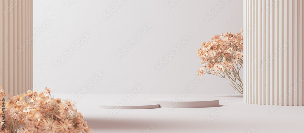 Poster abstract minimal interior for cosmetic object placement, product display background with dry flowers