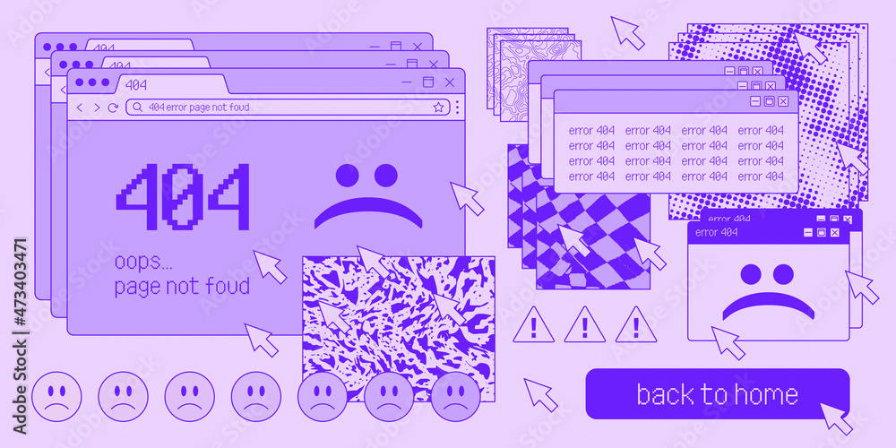Fototapete vaporwave retro desktop artwork. 404 error illustration. 90s computer interface vector design.