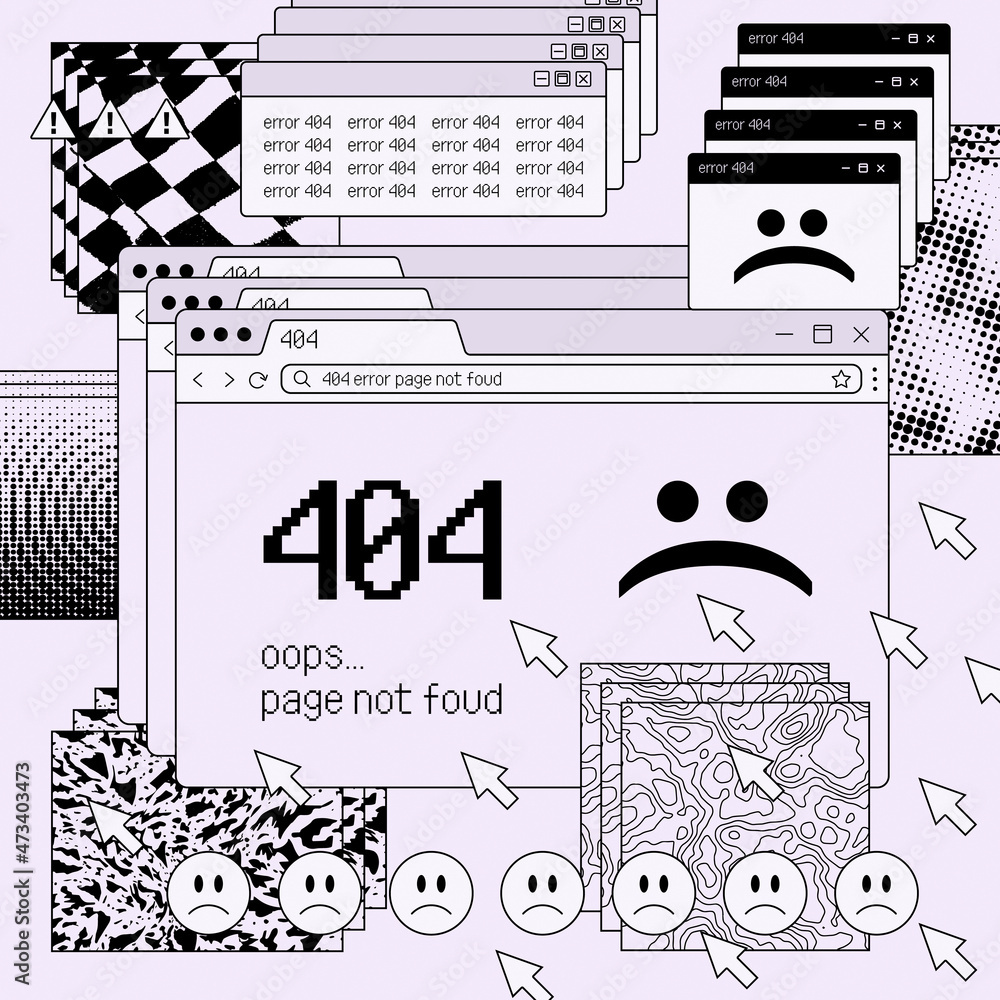 Fototapete vaporwave retro desktop artwork. 404 error illustration. 90s computer interface vector design.