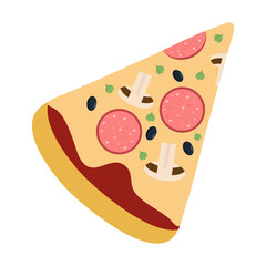 Pizza slice with sausage and mushrooms for pizzeria design