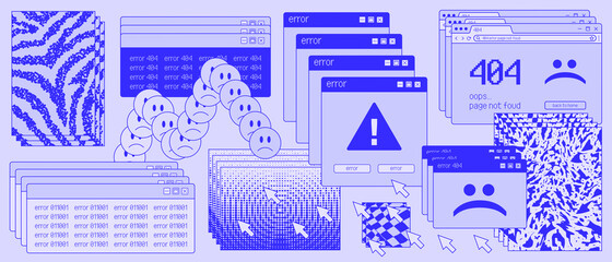 Vaporwave Retro Desktop Artwork. 404 Error Illustration. 90s Computer Interface Vector Design.