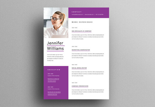 Elegant Resume Layout with Purple Accent