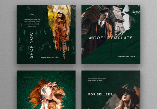 Social Media Layouts with Photo Placeholders and Dark Teal Backgrounds