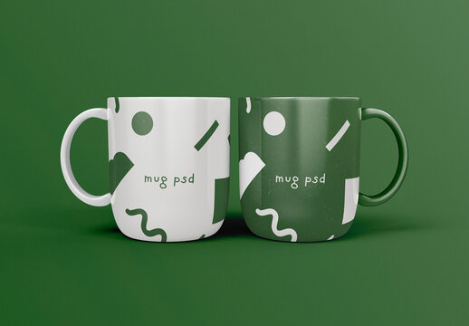 3D Set of Two Coffee Mugs Mockup