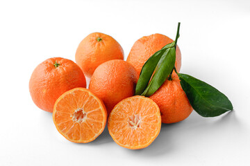 Group of juicy tangerines on a white background