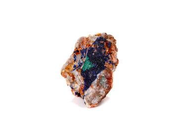 Macro mineral stone Malachite and Azurite against white background